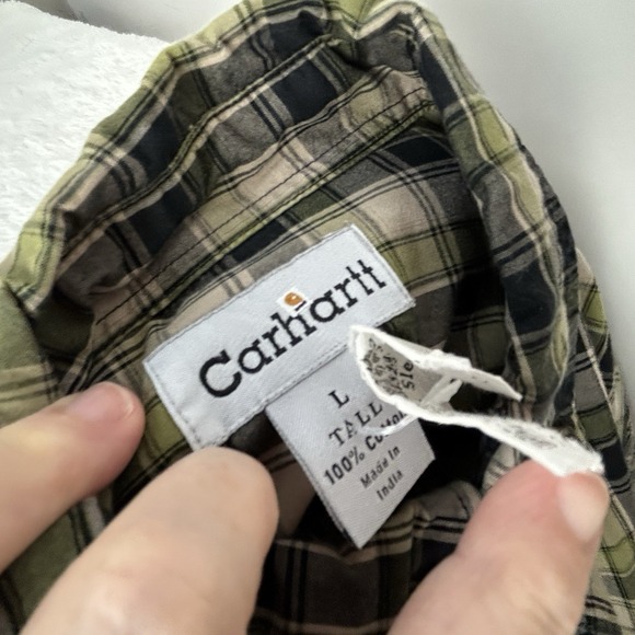 Carhartt Shirt Black Green Plaid Rugged Western Flannel Men's Large Tall NWT - Picture 8 of 14